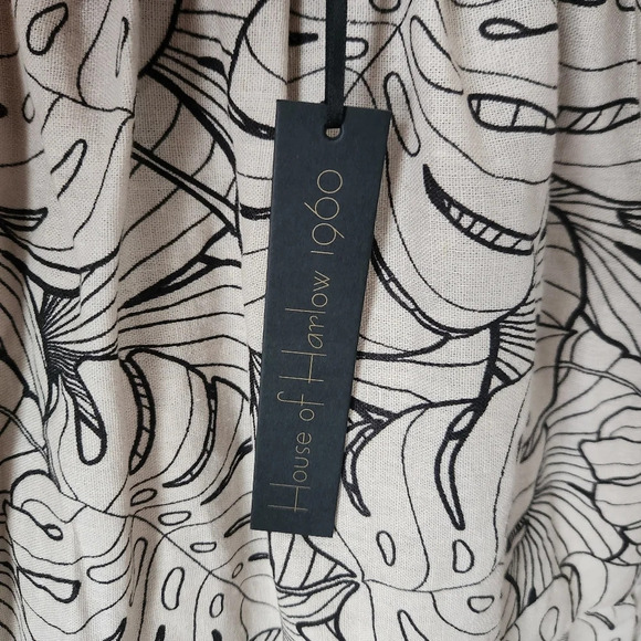 NWT House of Harlow 1960 | Linen Blend Tie Back Montsera Print Mini Dress - Sz S - Picture 12 of 12